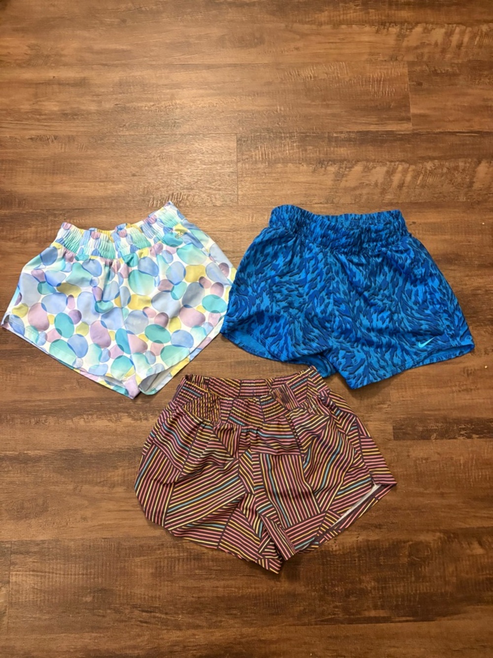 Set of 3 DSG Athletic Shorts - Blue, Multicolor Bubble, Striped Burgundy